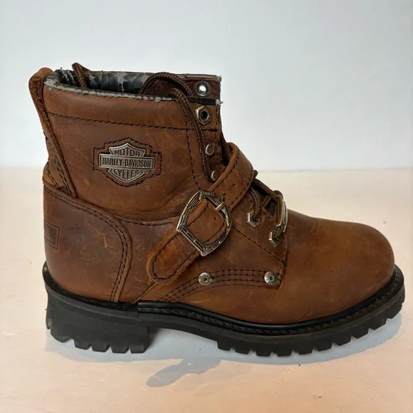 Harley-Davidson Women's Brown Leather Biker Boots Lace Up Size 7 1/2 - Picture 4 of 11